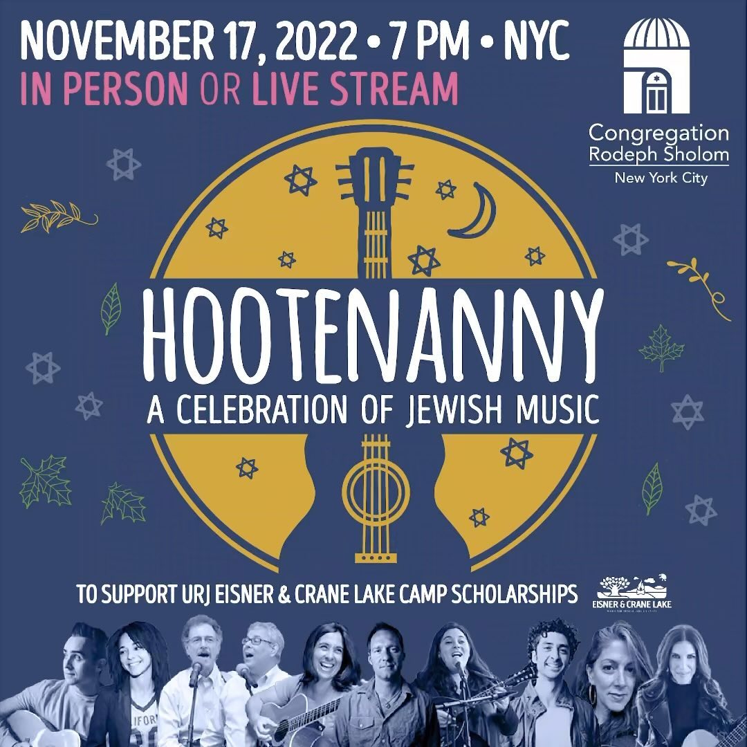 Just Announced! On November 17, @rodephsholomnyc will host Hootenanny: A Celebration of Jewish Music to benefit URJ Eisner and Crane Lake Camp scholarships. Join us for an evening to celebrate Jewish camp and Jewish music!
 
Tickets for IN PERSON & LIVESTREAM available now! www.hootenannylive.org
 
#hootenannylive