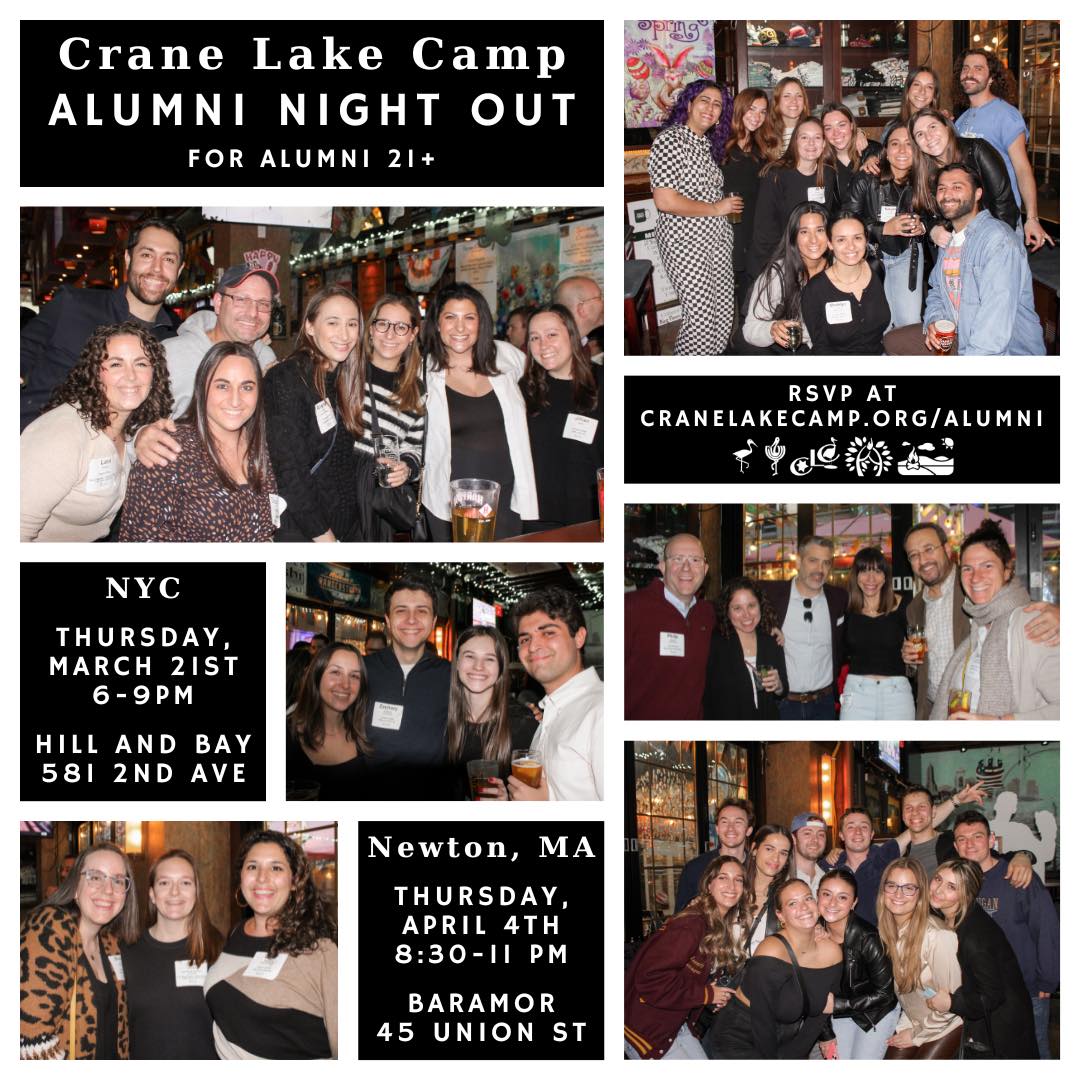 📢 Calling all CLC Alumni (21+) 🍻

Join us to reunite with camp friends at our Alumni Nights Out!

Register at www.cranelakecamp.org/alumni