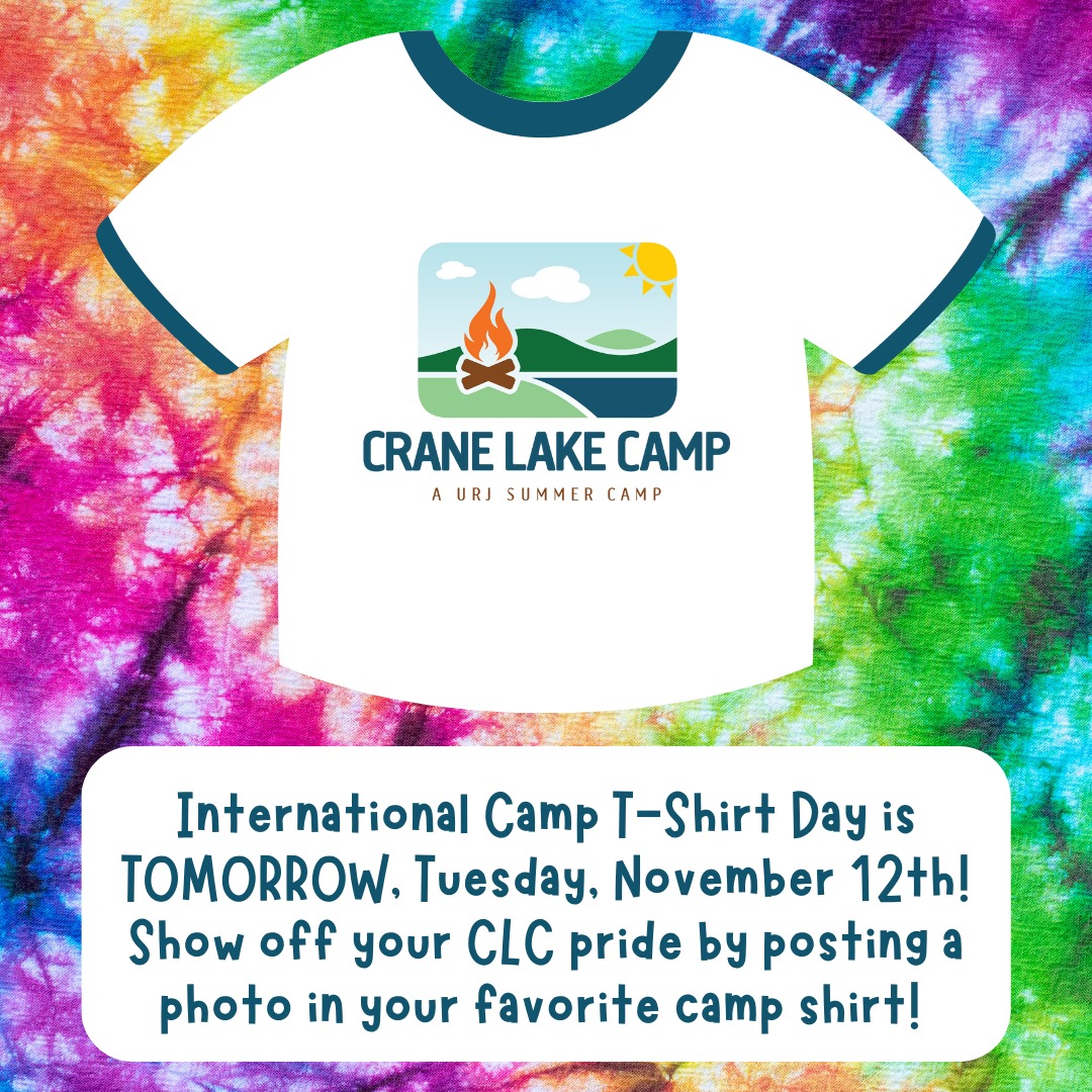 International Wear Your Camp T-Shirt Day is TOMORROW, Tuesday, November 12th! Show off your CLC pride by posting a photo in your favorite camp shirt 👕

PLUS, we will be having a contest for most creative camp shirt photo! Be sure to tag us or DM us your photo to be entered to win an exclusive Crane Lake swag bag 😎